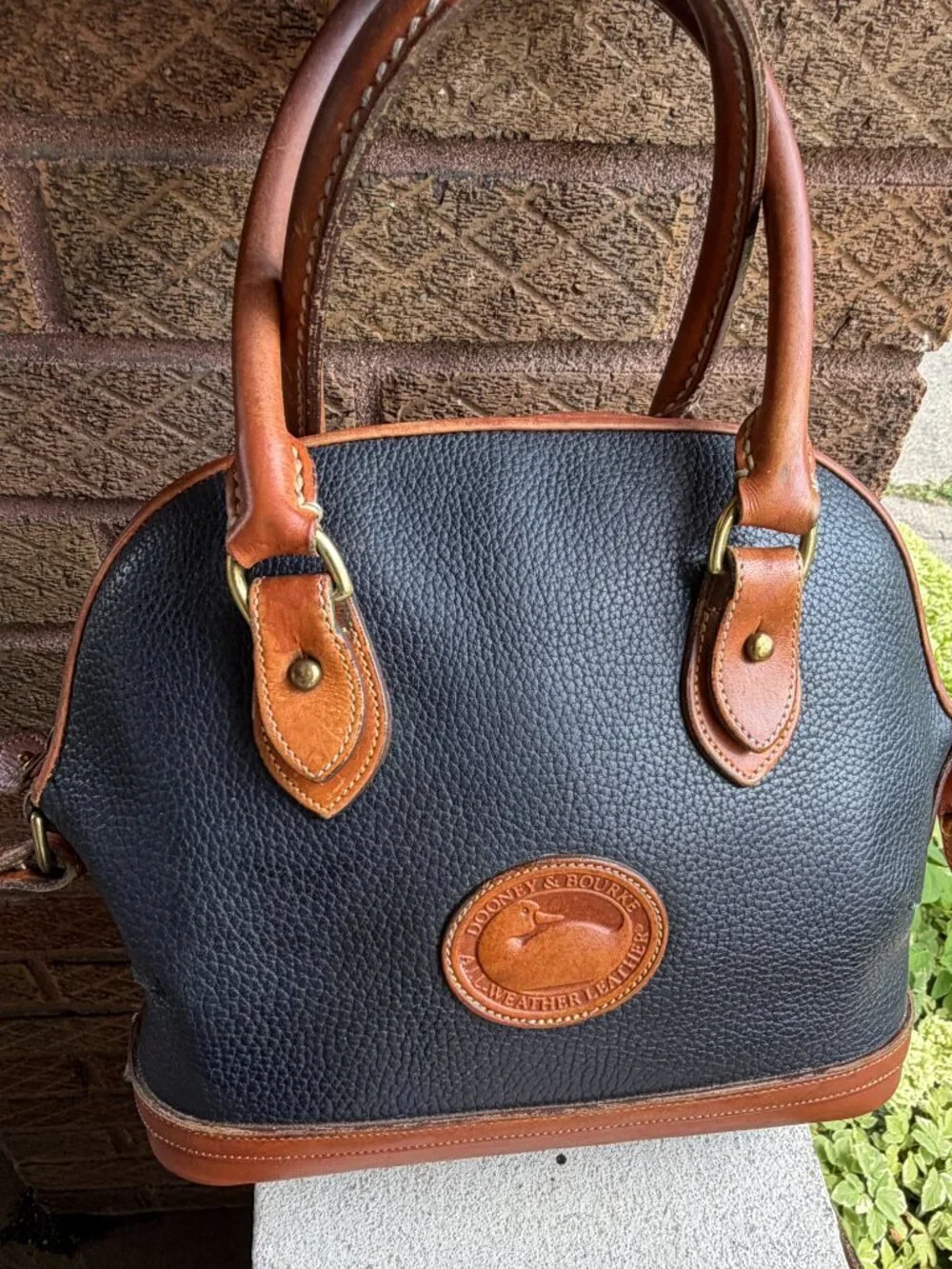Dooney & Bourke Vintage USA Norfolk Navy Ink Doctors Domed Satchel Crossbody Bag